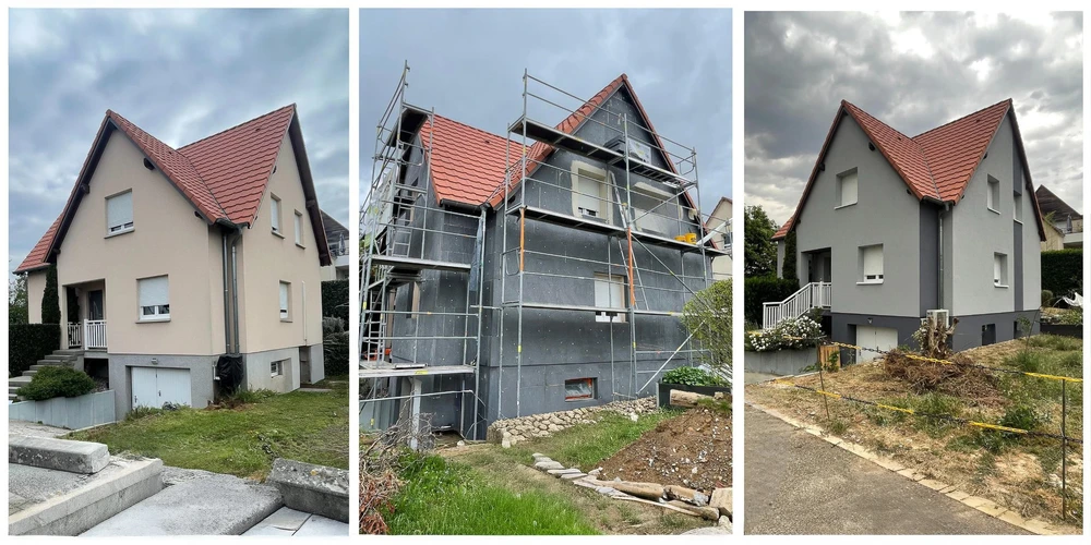 Rénovation extérieure d'une maison individuelle à étages avec toiture en tuiles rouges